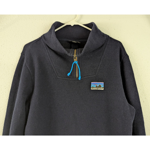 Patagonia Woolie Fleece Pullover 1/4 zip Sweater navy blue 3393 size M - Picture 2 of 7